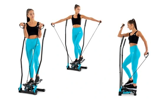 Stepper treningowy skrętny z ramionami nordic walking z linkami i regulacją