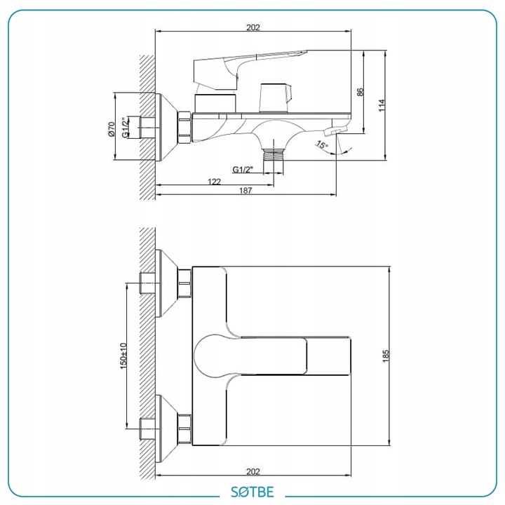 Wannowe baterie ścienne Kran do wanny ceramiczny przełącznik SOTBE NEA-BWO