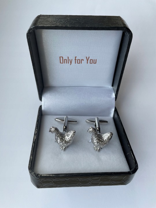 Spinki do mankietów EXC KURA Kurka Nioska Znosząca Złote Jaja w białym Etui