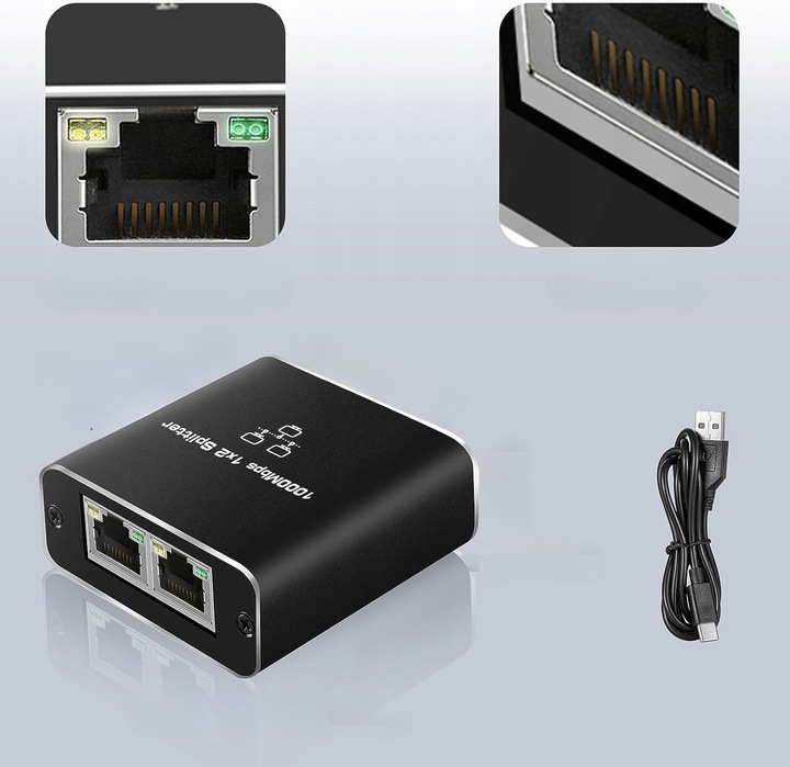 SPLITTER LAN 1x2 ADAPTER ROZDZIELACZ SWITCH 2xRJ45 ETHERNET 1000Mb GIGABIT