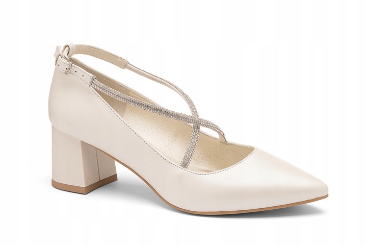 Czółenko niskie z ozdobnymi paseczkami na krzyż ekru BUTDAM 39