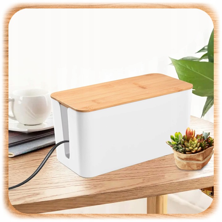 ORGANIZER NA KABLE POJEMNIK PUDEŁKO LISTWE KABLI PRZEWODY DREWNIANA