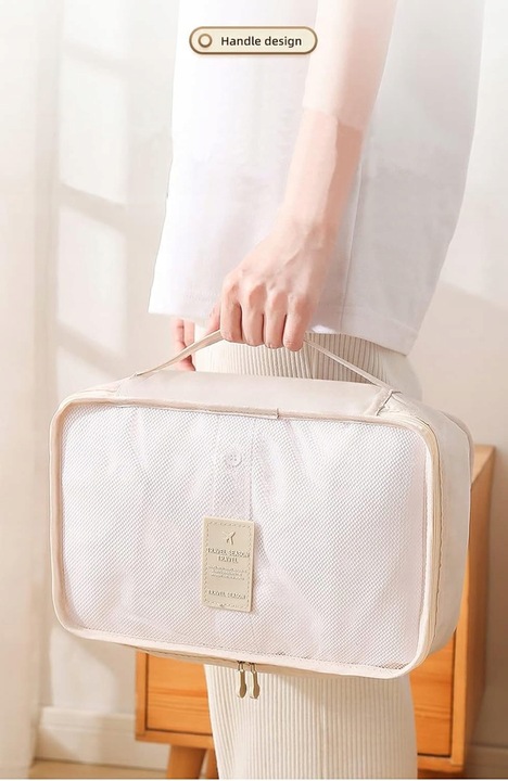 ORGANIZER DO WALIZKI PODRÓŻNY POJEMNY ZESTAW TORBY SZAFY PRANIE 7szt. Krem