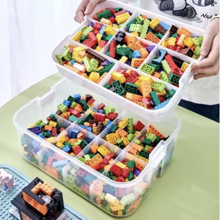 PUDEŁKO NA KLOCKI POJEMNIK NA LEGO PLASTIKOWE Z PRZEGRÓDKAMI 4 POZIOM dosmo