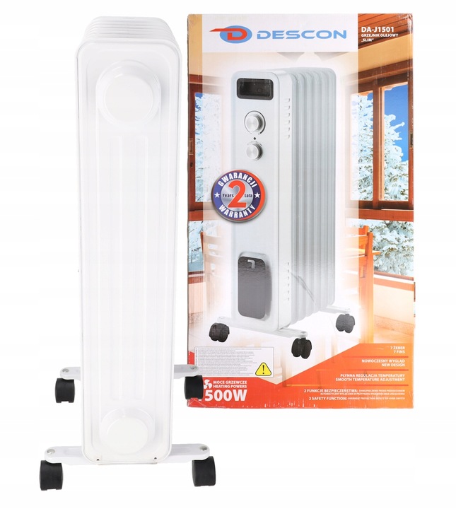 Grzejnik elektryczny Olejowy Termostat 1500W 7 Żeber Energooszczędny