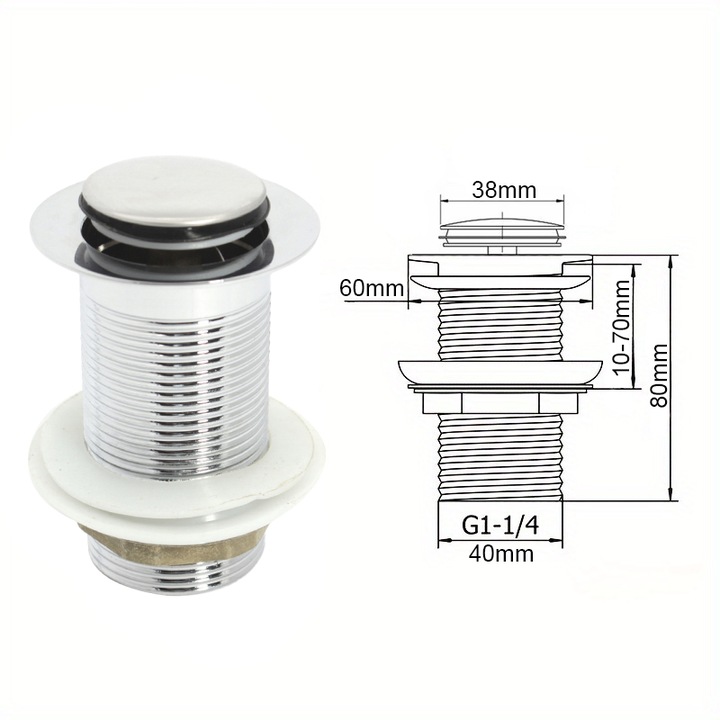KOREK UMYWALKOWY Z SITKIEM automatyczny bez przelewu klik klak SREBNY