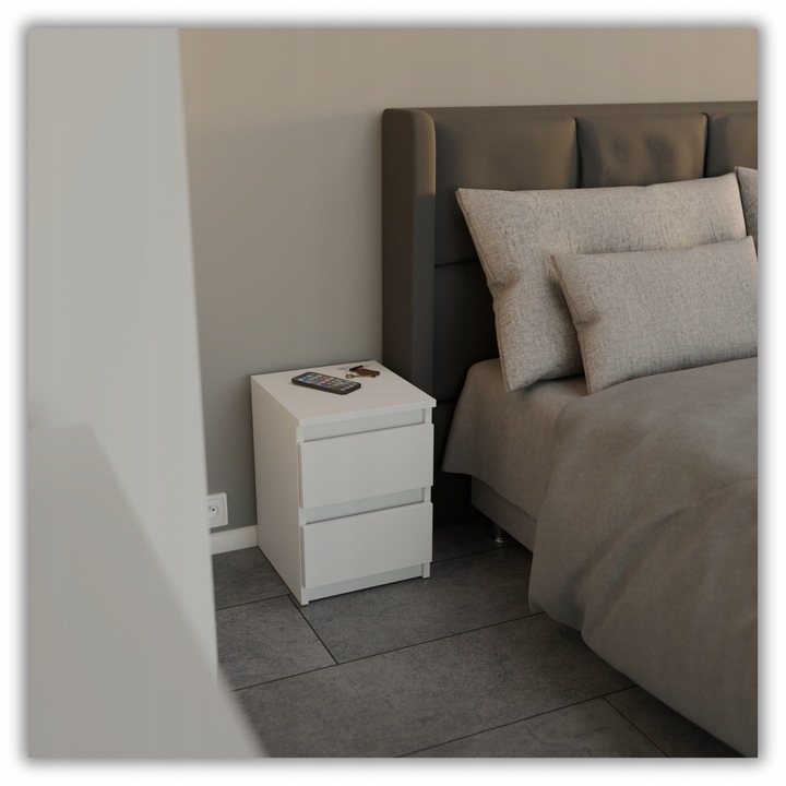 szafka nocna biała loft 30 cm, stolik nocny, nakastlik 2 szuflady