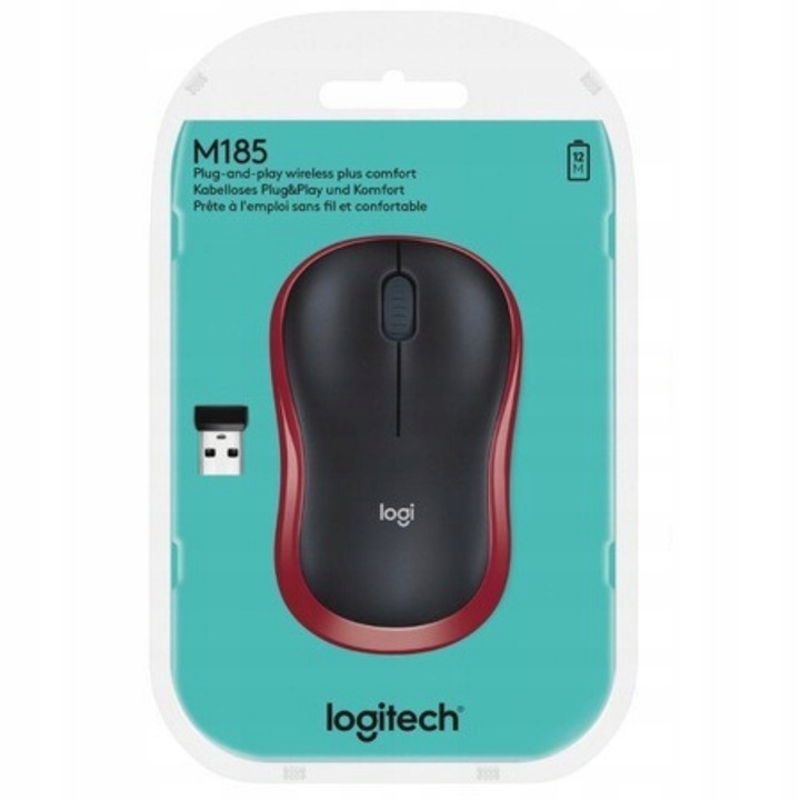 Myszka Bezprzewodowa Logitech M185 Czerwona USB 2.4GHz Optyczna IDEALNA