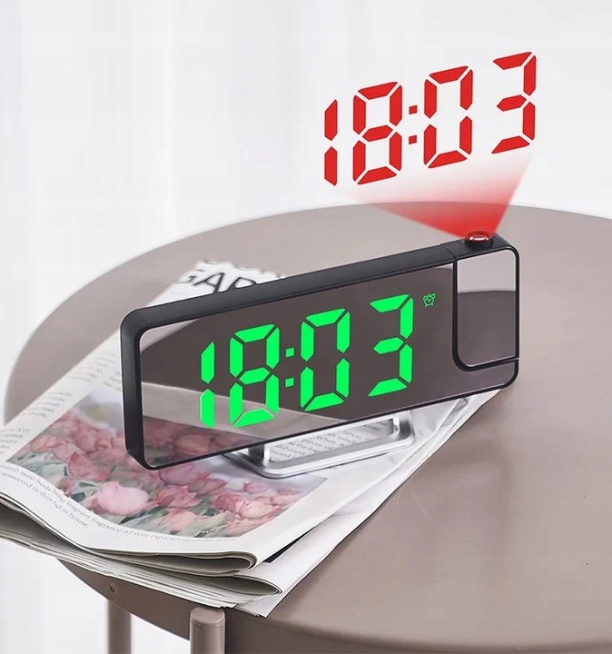 ZEGARY BUDZIK ELEKTORNICZNY CYFROWY Z PROJEKTOREM LED LUSTRO TERMOMETR