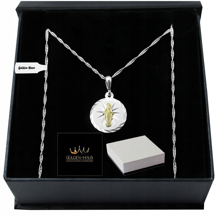 SREBRNY ŁAŃCUSZEK NASZYJNIK CUDOWNY 925 PAMIĄTKA I KOMUNII CHRZEST PREZENT