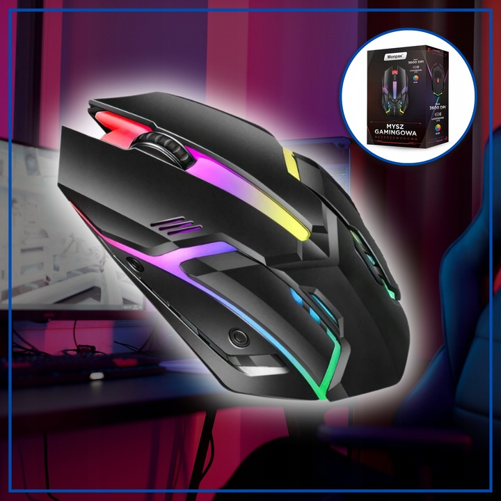 MYSZKA GAMINGOWA MYSZ DLA GRACZY BEZPRZEWODOWA KOMPUTEROWA LED RGB