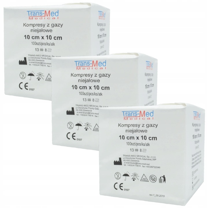 KOMPRESY NIEJAŁOWE GAZY BAWEŁNIANE 10x10cm 300 szt