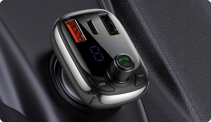 BASEUS TRANSMITER FM BLUETOOTH SZYBKA ŁADOWARKA 3x USB USB-C 36W PD QC