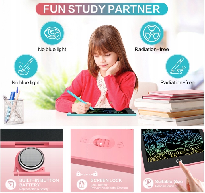 10-calowy kolorowy tablet LCD do pisania dla dzieci i maluchów, różowy