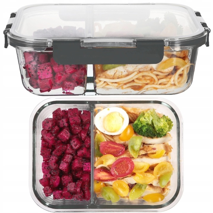 LUNCHBOX POJEMNIK SZKLANY NA ŻYWNOŚĆ ZESTAW 3SZT DWUKOMOROWE HERMETYCZNE