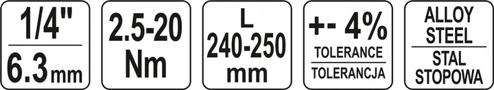 YATO KLUCZ DYNAMOMETRYCZNY 1/4 2.5-20Nm Z BLOKADĄ