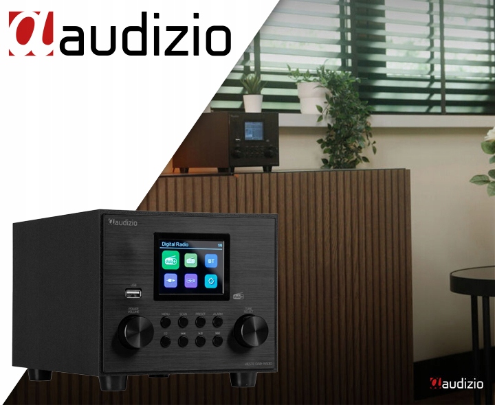 Radio DAB+ tuner FM z subwooferem czarne do kuchni salonu biura