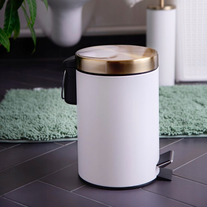 Kosz na śmieci łazienkowy 3L INSTILO biały ze złotą pokrywą
