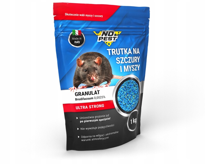 TRUTKA NA SZCZURY I MYSZY GRANULAT BRODIFAKUM NO PEST 1KG BARDZO SILNA