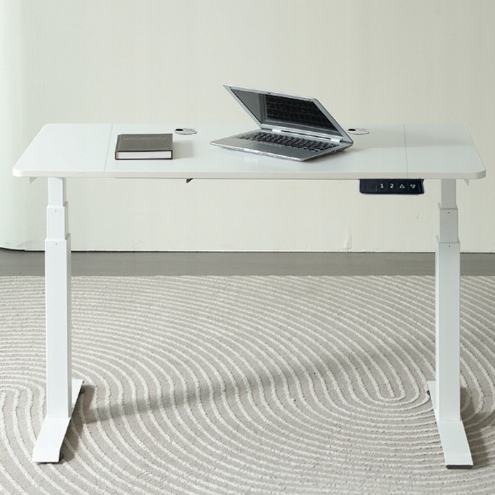 Biurko Elektryczne Podnoszone Białe 140 cm Regulowane NOWOCZESNE