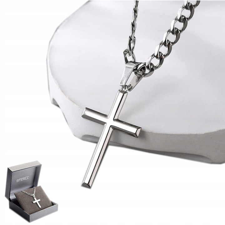 Łańcuszek z KRZYŻYKIEM Srebrny Męski Włoski Łańcuch Pancerka Krzyż WŁOSKI