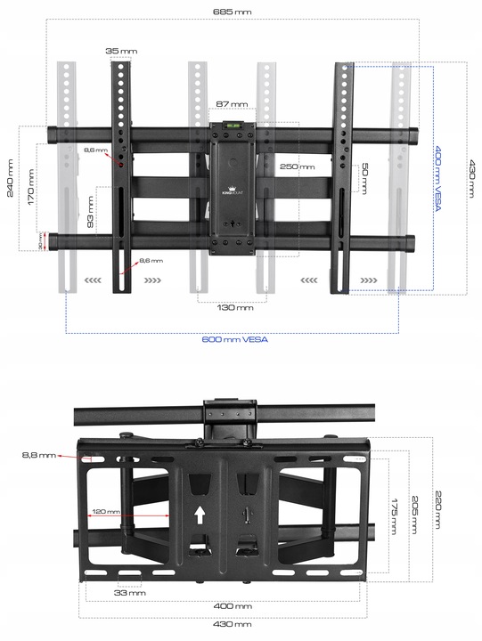 UCHWYT DO TELEWIZORA WIESZAK NA TV ŚCIENNY OBROTOWY UCHYLNY MOCNY LED 32-85