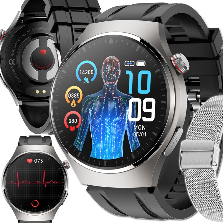 SMARTWATCH ZEGAREK MĘSKI Z EKG POMIAR CUKRU PULS CIŚNIENIE ROZMOWY MENU PL