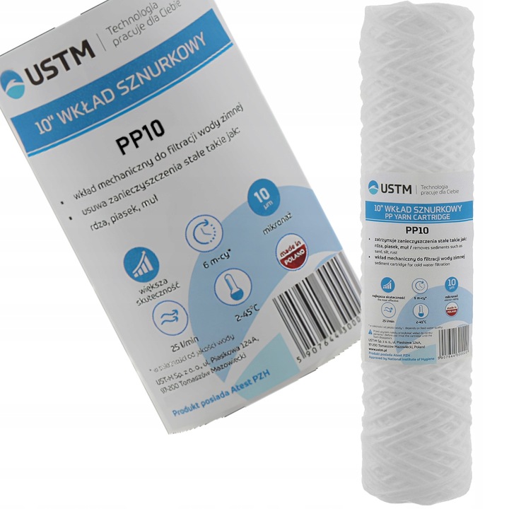 10x FILTR DO WODY WKŁAD filtrujący sznurkowy 10" 10 MIKRON PP10M. USTM