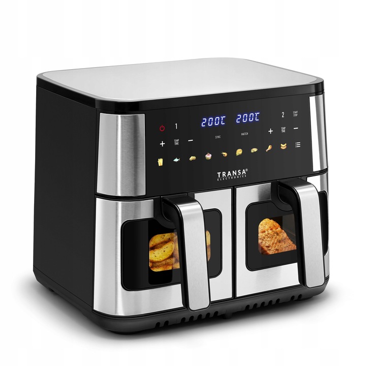 FRYTKOWNICA BEZTŁUSZCZOWA DWUKOMOROWA PODWÓJNA 9 PROGRAMÓW LED 9L