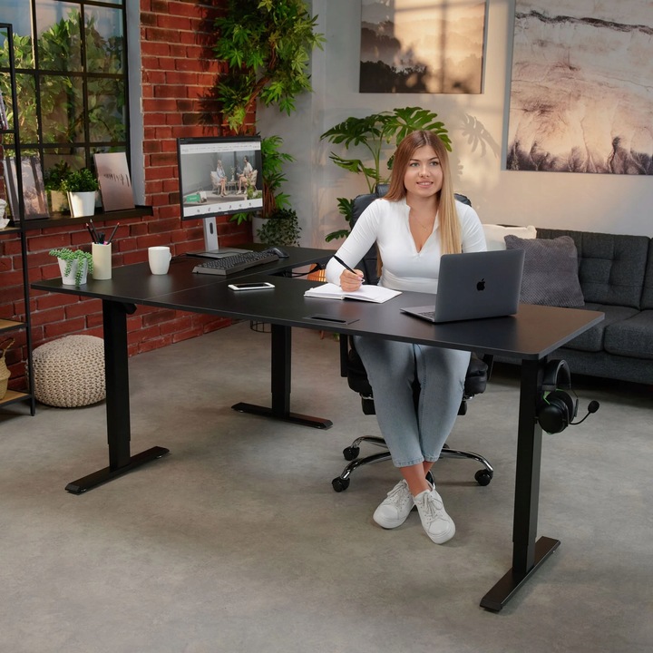 Biurko Narożne Elektryczne Regulowane Gamingowe Regulacja Wysokości