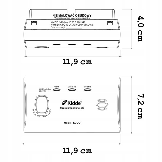Czujnik detektor tlenek węgla (CO) Czad K7CO Kidde