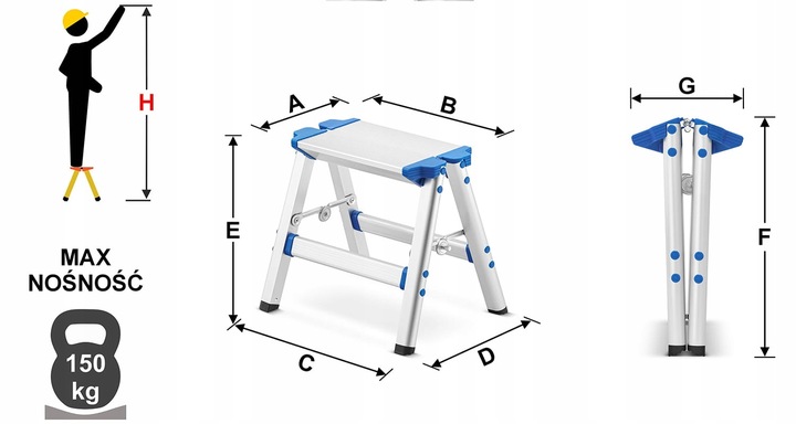 Drabina domowa stołek schodek podest stopień składany HIGHER ML-401A