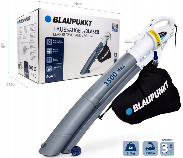 ODKURZACZ DMUCHAWA DO LIŚCI BLAUPUNKT REGULACJA 45L 3W1 ROZDRABNIACZ