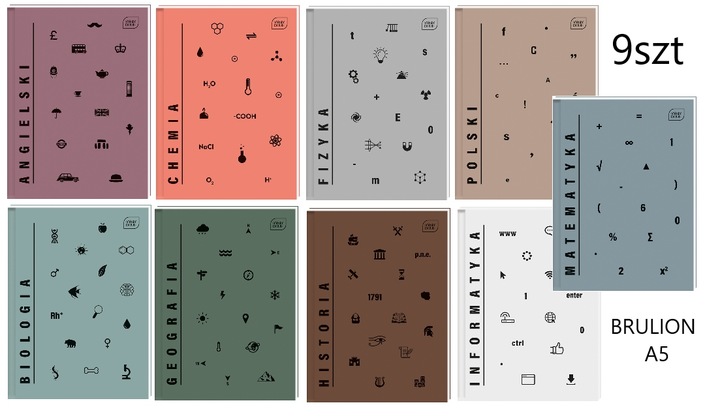 Brulion Tematyczny ZESTAW 9szt A5 80k # Twarda Okł