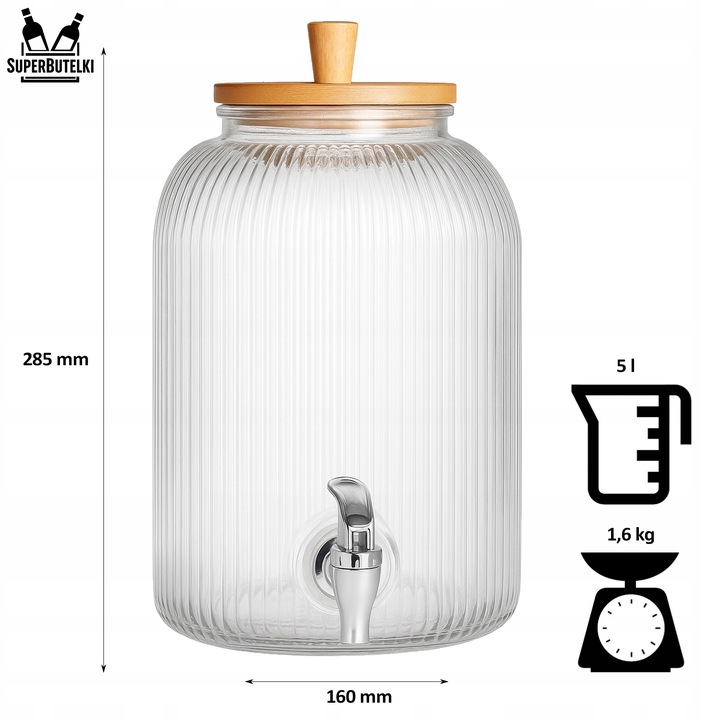 Słoik z kranikiem 5L duży słój szklany z kranem dzbanek dystrybutor wody