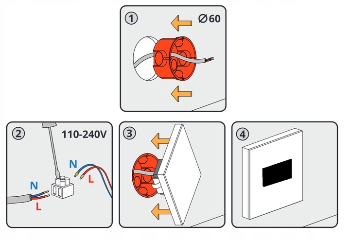 Oprawa schodowa 230V LED oświetlenie lampka schody CZARNA CIEPŁA 3000k