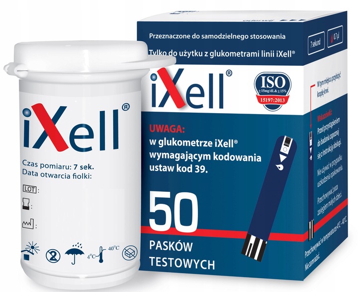 IXELL 50 sztuk PASKÓW - POMIAR GLUKOZY - PASKI DO GLUKOMETRU