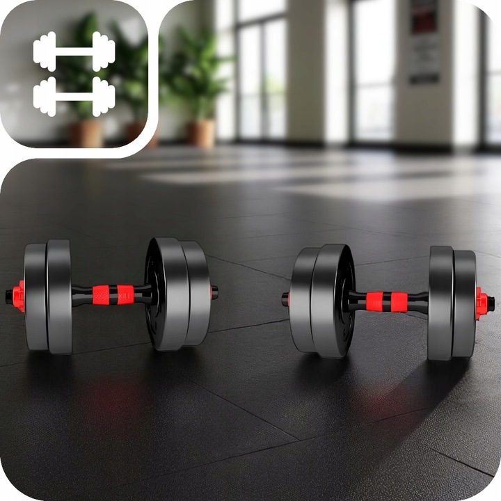 HANTLE 10kg BITUMICZNE 2x5kg + GRYF SZTANGA ZESTAW HANTLI REGULOWANYCH