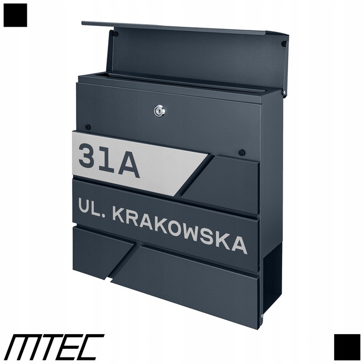 SKRZYNKA POCZTOWA NA LISTY POCZTĘ ANTRACYT + NAPIS Z ADRESEM ULICA NUMER