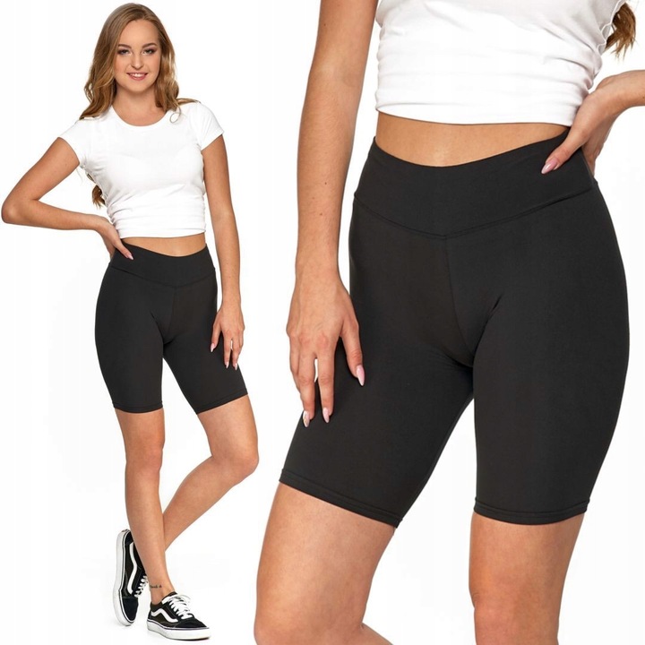 CZARNE LEGGINSY Z WYSOKIM STANEM KOLARKI FIT GETRY KRÓTKIE MORAJ S/M MODNE