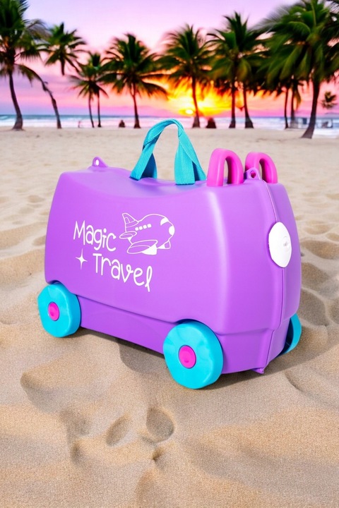 Walizka kabinowa dla dzieci jeżdżąca podróżna jeździk MAGIC TRAVEL HOLIDAY