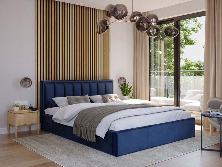 ŁOŻKO TAPICEROWANE MOON Z PODNOSZONYM STELAŻEM POJEMNIKIEM POŚCIEL 160x200