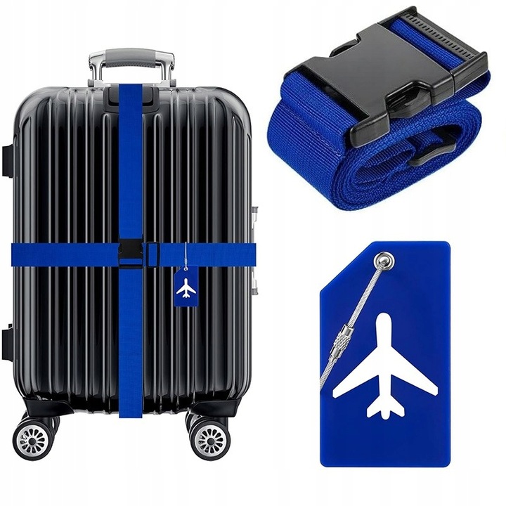 PAS ZABEZPIECZAJĄCY DO WALIZKI SPINAJĄCY BAGAŻ (NIEBIESKI) PASY DO