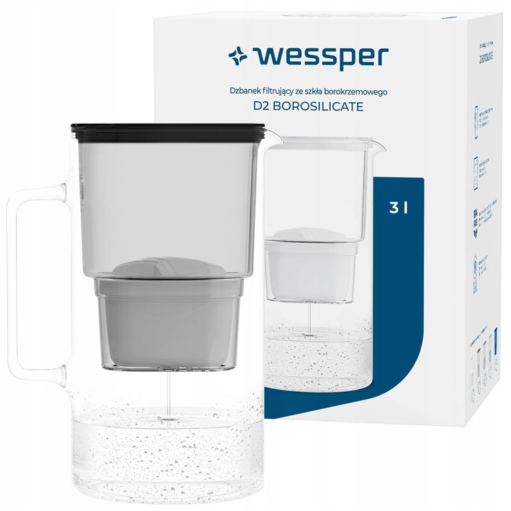 DZBANEK SZKLANY WESSPER D2 BOROSILICATE 3l + 1x FILTR WKŁAD WODY
