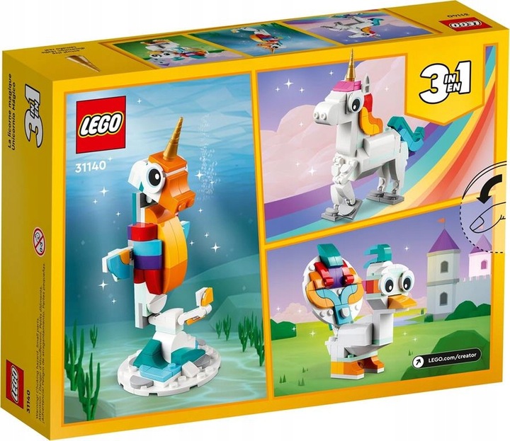 KLOCKI LEGO CREATOR 31140 MAGICZNY JEDNOROŻEC KONIK MORSKI PAW 3W1 + TORBA