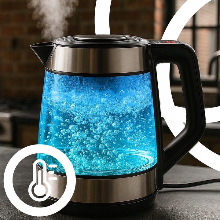 DUŻY CZAJNIK ELEKTRYCZNY 1,7L REGULACJA TEMPERATURY PODŚWIETLANY RGB