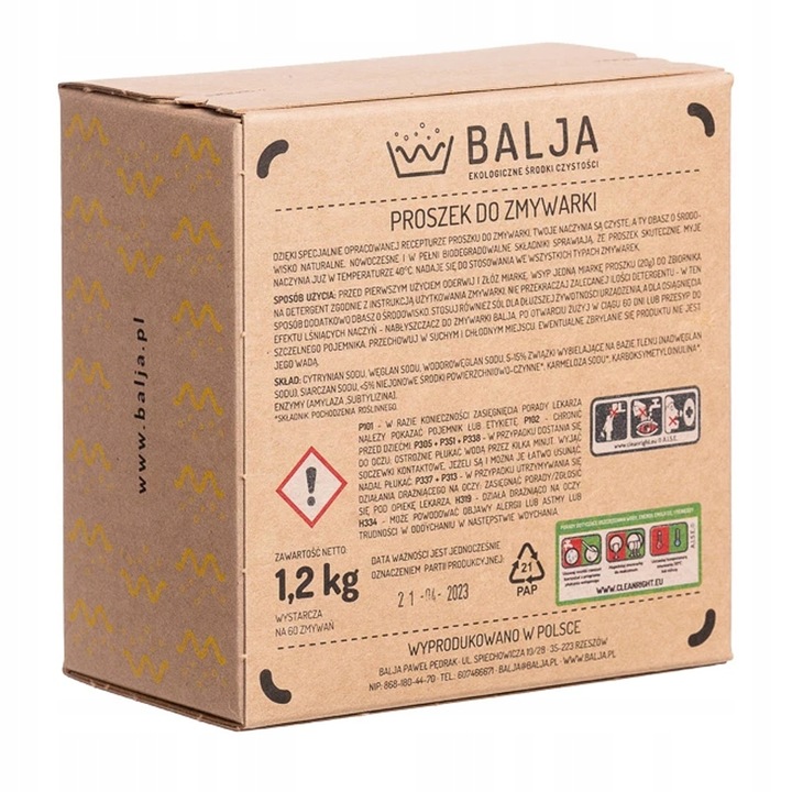 Proszek do zmywarki Balja 1.2 kg (60 cykli zmywań)