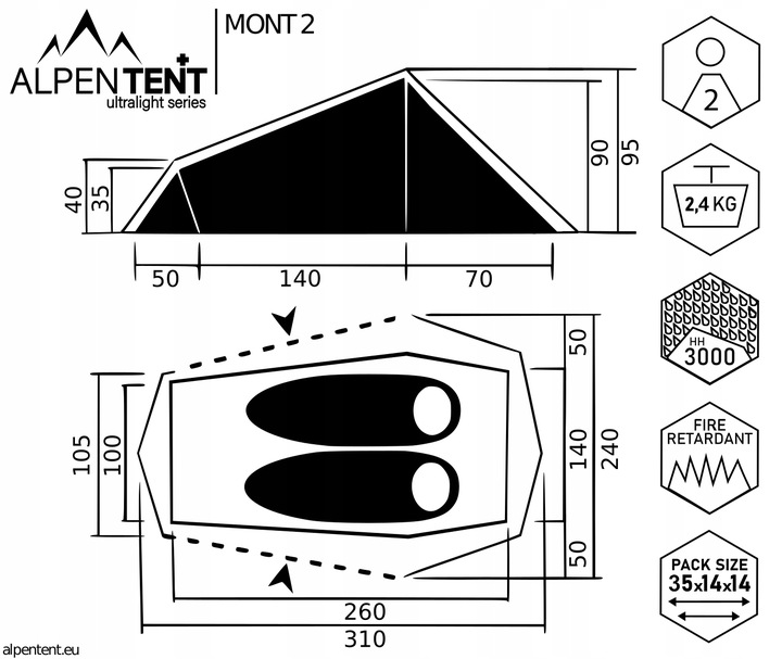 Namiot AlpenTent MONT2 Ultralight 2os. TYLKO 2,2kg