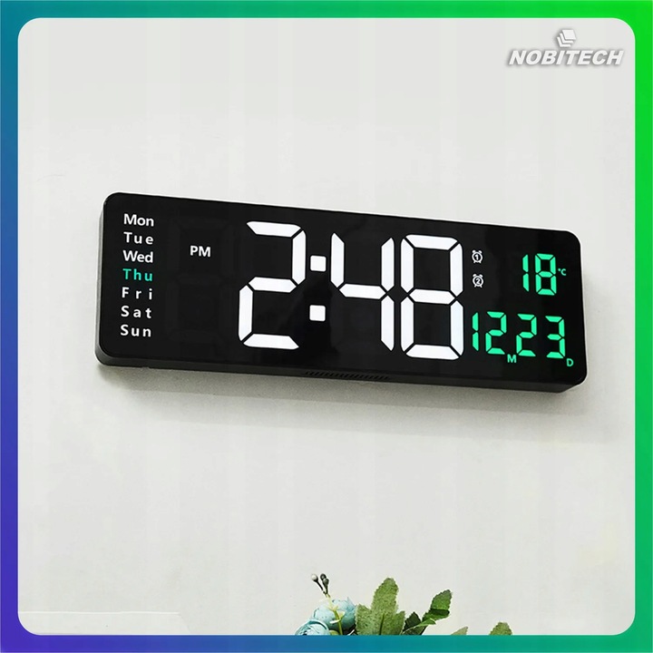 ZEGAR ŚCIENNY ELEKTRONICZNY BUDZIK CYFROWY DUŻY PILOT 10 POZIOMÓW