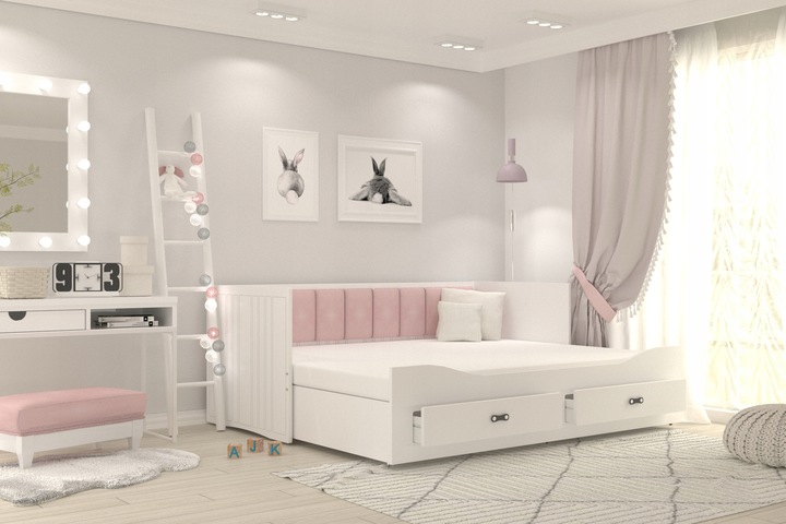 Łóżko tapicerowane rozkładane szuflady HERMES T